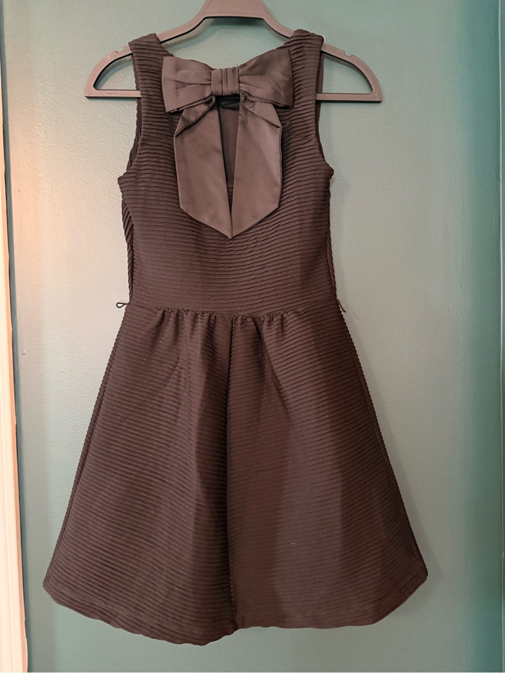 Black Textured Bow Back Party Dress